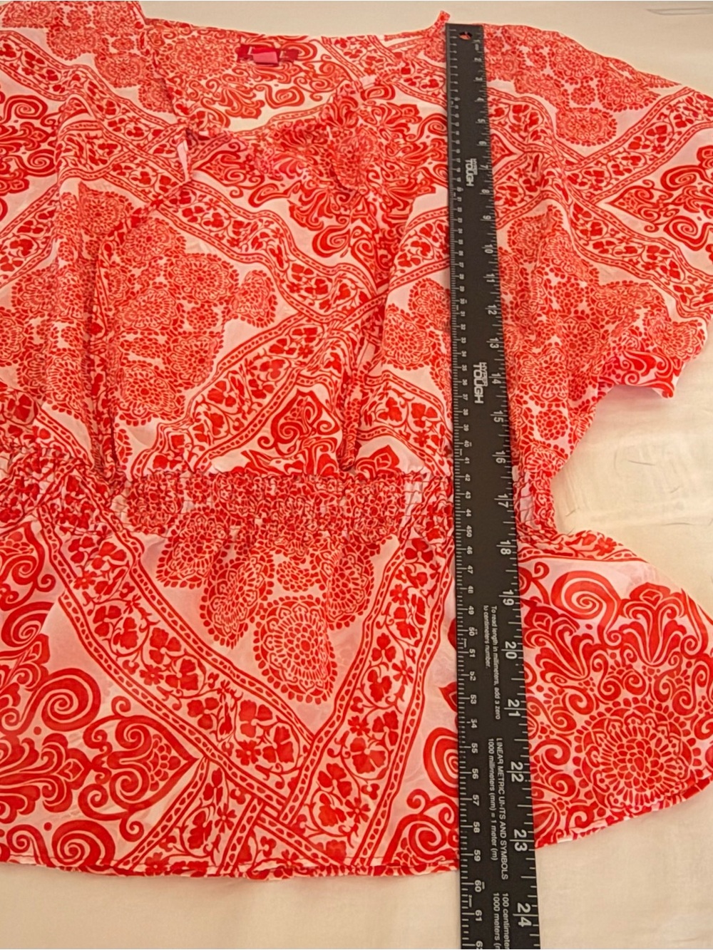 Elle Red and White Patterned Short Sleeve Blouse - Picture 4 of 7